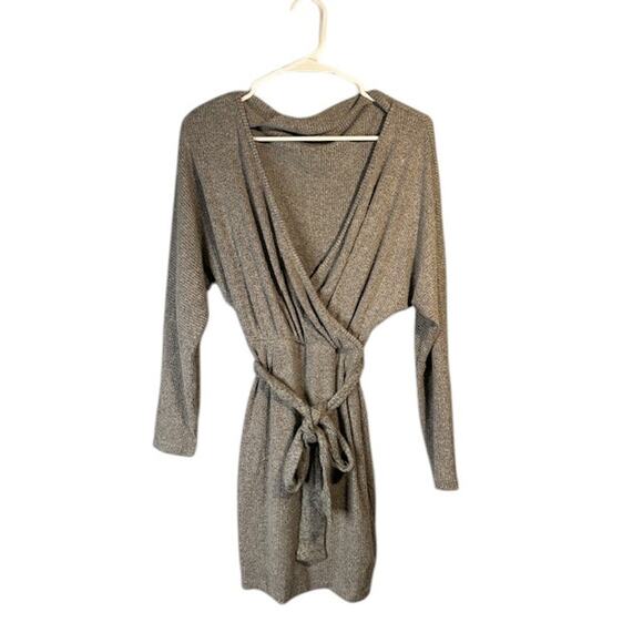 Charlotte Russe Gray Crisscross Wrap Style Belted Long Sleeve Dress Women Sz S - Picture 1 of 9